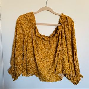 AE Mustard Floral Off The Shoulder Long Sleeve Top